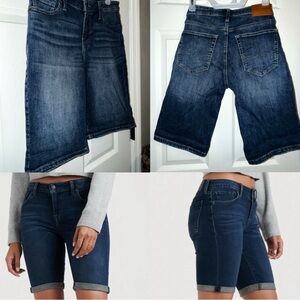 Lucky Brand Bermuda Jean Shorts | Dark Wash Denim w/ Tan Logo Patch